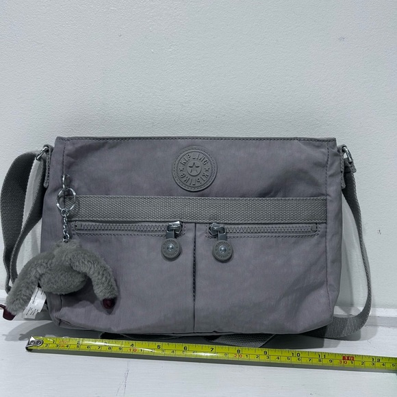 Kipling Angie Crossbody Bag Grey Lightweight Nylon Travel Purse Multi-Pocket - Picture 14 of 15
